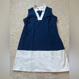 Sail to Sable Large Navy and White Sleeveless Dress with collar